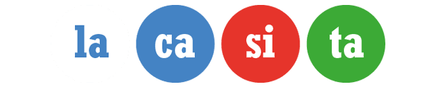 Logotipo de La Casita que muestra cuatro círculos en línea: el primero blanco con "la" en azul, seguido de círculos azul ("ca"), rojo ("si") y verde ("ta") con letras blancas.